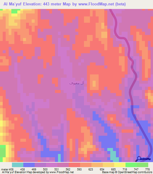 Al Ma`yuf,Saudi Arabia Elevation Map