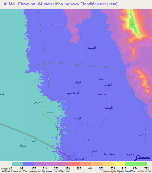 Al Mali,Saudi Arabia Elevation Map