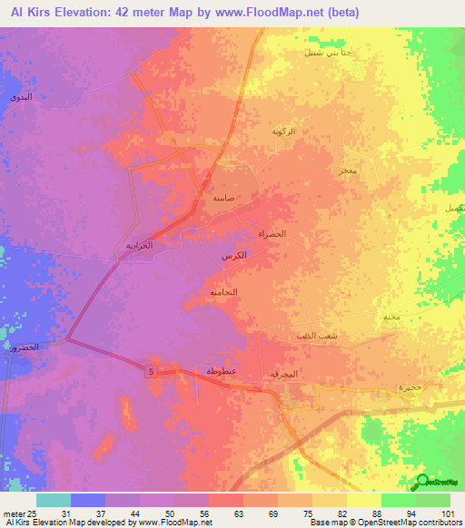 Al Kirs,Saudi Arabia Elevation Map