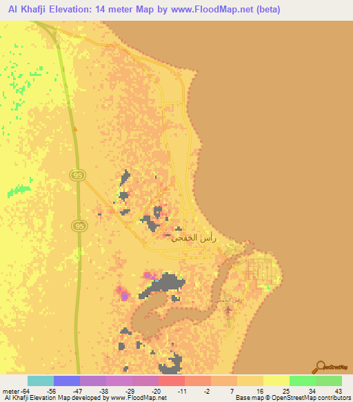 Al Khafji,Saudi Arabia Elevation Map