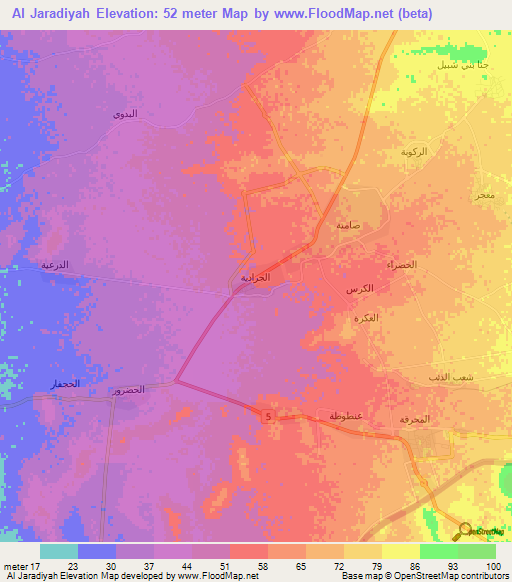 Al Jaradiyah,Saudi Arabia Elevation Map