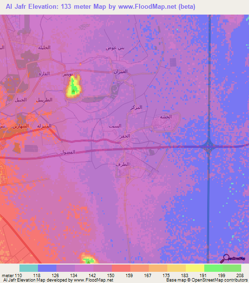 Al Jafr,Saudi Arabia Elevation Map