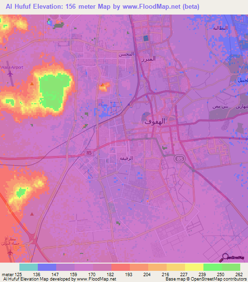 Al Hufuf,Saudi Arabia Elevation Map