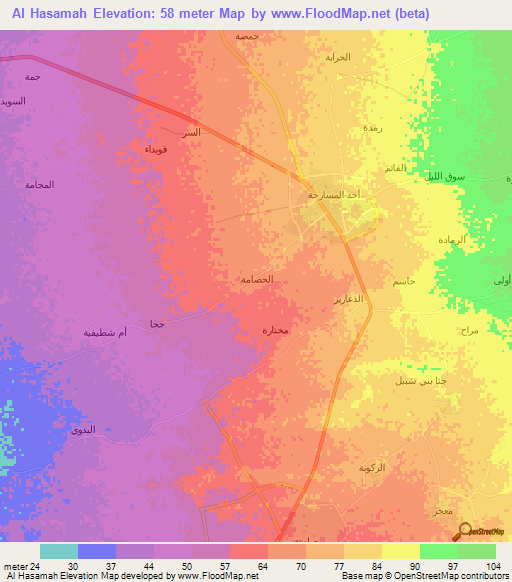 Al Hasamah,Saudi Arabia Elevation Map