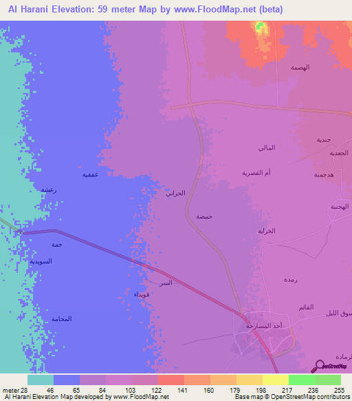 Al Harani,Saudi Arabia Elevation Map