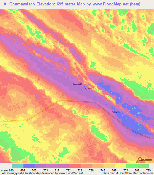 Al Ghumayyisah,Saudi Arabia Elevation Map