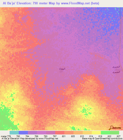 Al Ba`ja',Saudi Arabia Elevation Map