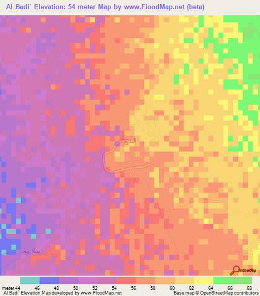 Al Badi`,Saudi Arabia Elevation Map