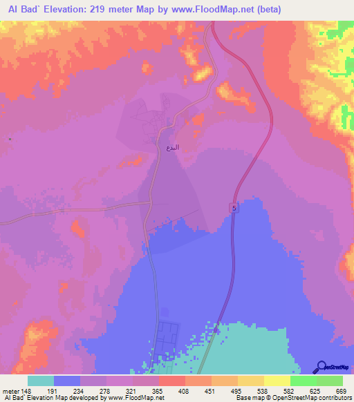 Al Bad`,Saudi Arabia Elevation Map