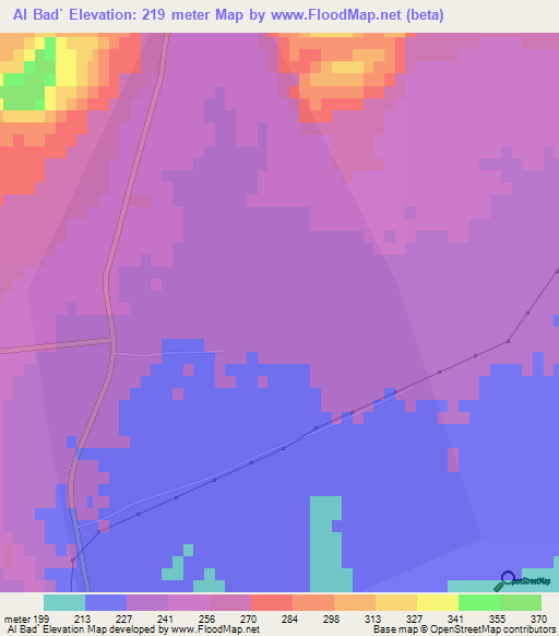 Al Bad`,Saudi Arabia Elevation Map