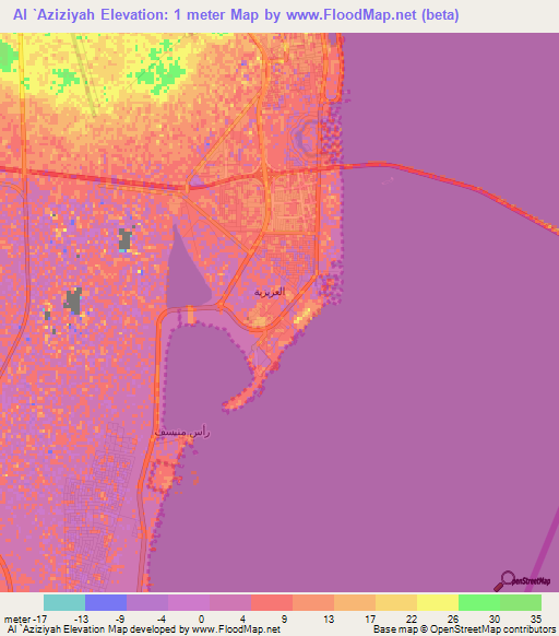 Al `Aziziyah,Saudi Arabia Elevation Map