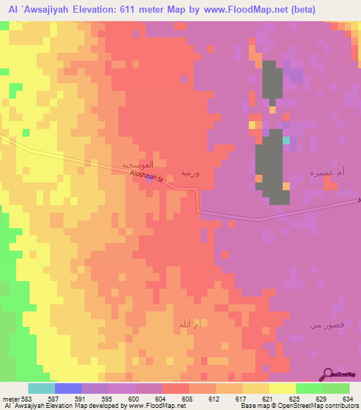 Al `Awsajiyah,Saudi Arabia Elevation Map