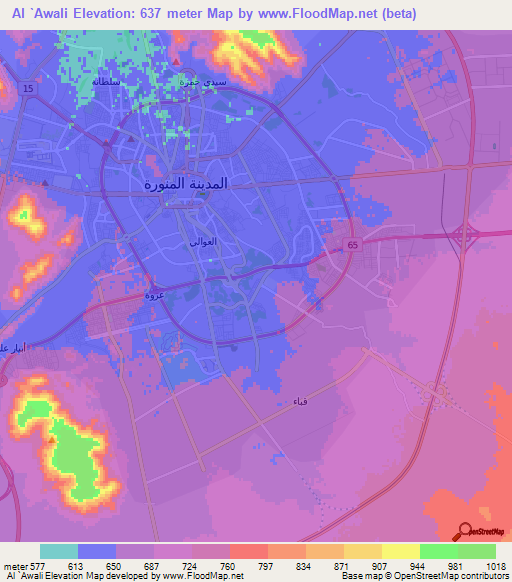 Al `Awali,Saudi Arabia Elevation Map