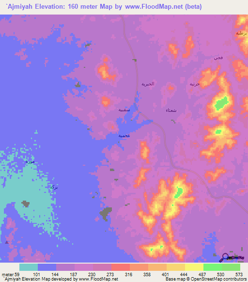 `Ajmiyah,Saudi Arabia Elevation Map