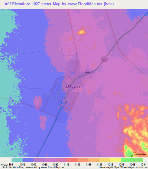 `Afif,Saudi Arabia Elevation Map