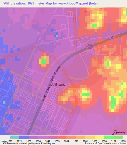 `Afif,Saudi Arabia Elevation Map