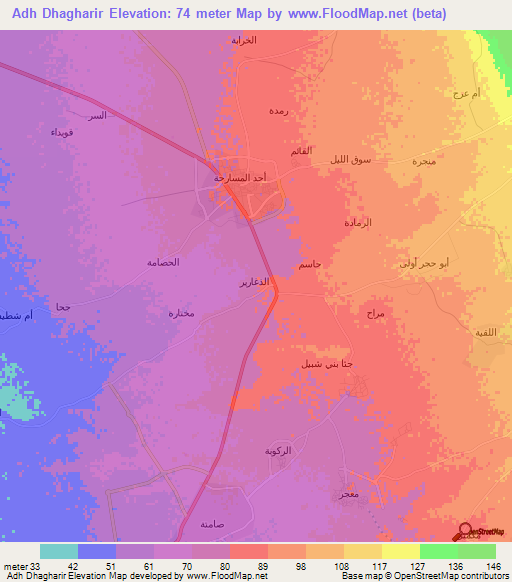 Adh Dhagharir,Saudi Arabia Elevation Map