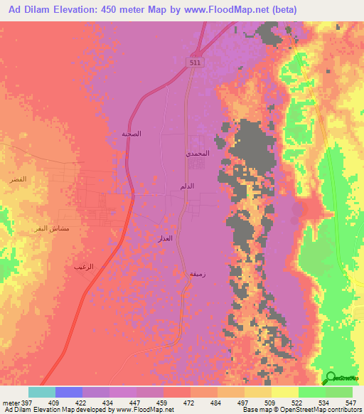 Ad Dilam,Saudi Arabia Elevation Map