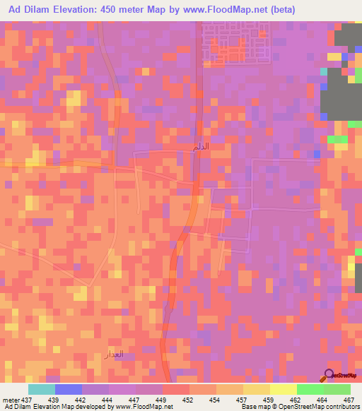 Ad Dilam,Saudi Arabia Elevation Map