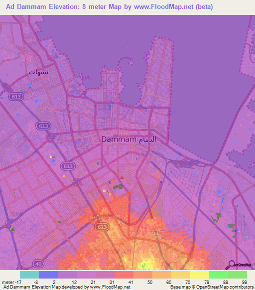 Ad Dammam,Saudi Arabia Elevation Map