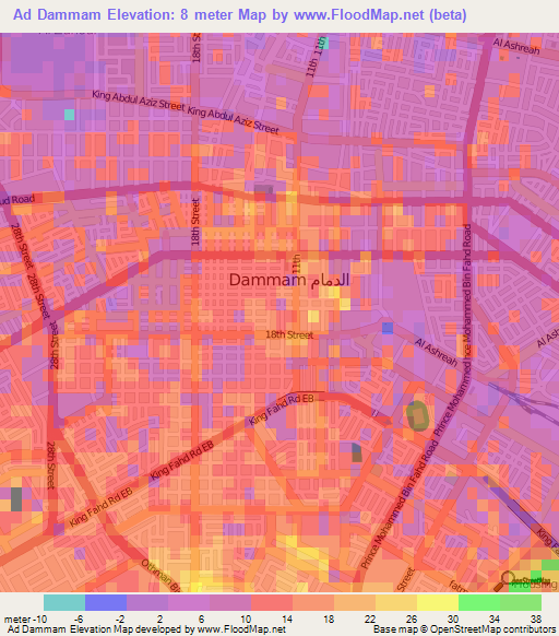 Ad Dammam,Saudi Arabia Elevation Map