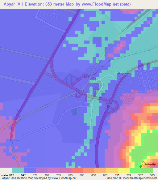 Abyar `Ali,Saudi Arabia Elevation Map