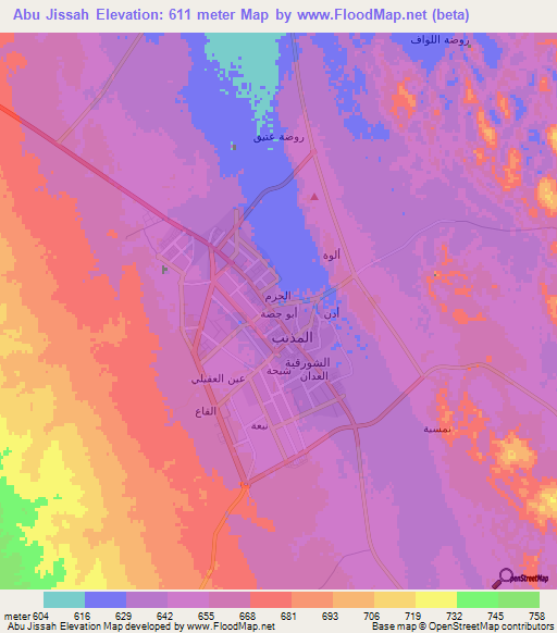 Abu Jissah,Saudi Arabia Elevation Map