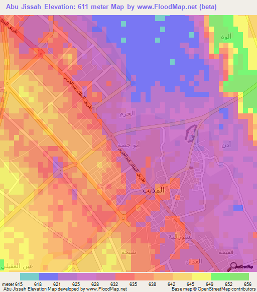 Abu Jissah,Saudi Arabia Elevation Map