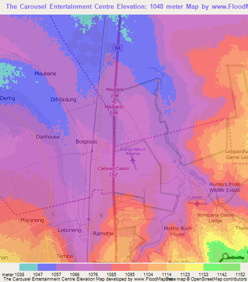 The Carousel Entertainment Centre,South Africa Elevation Map