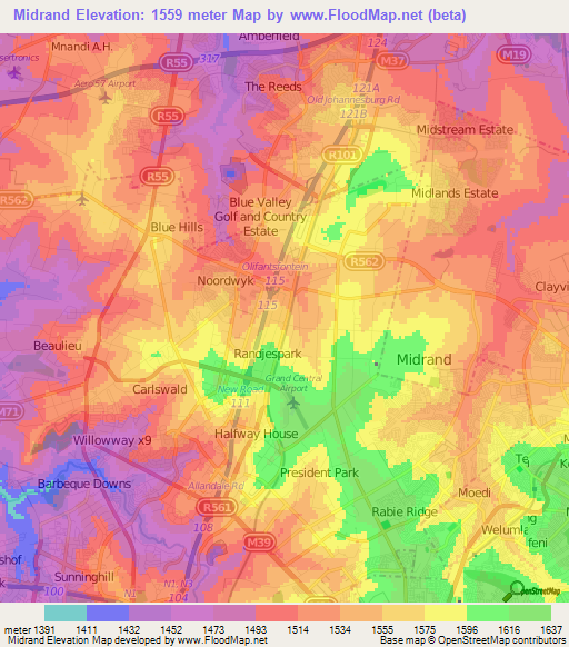 Midrand,South Africa Elevation Map