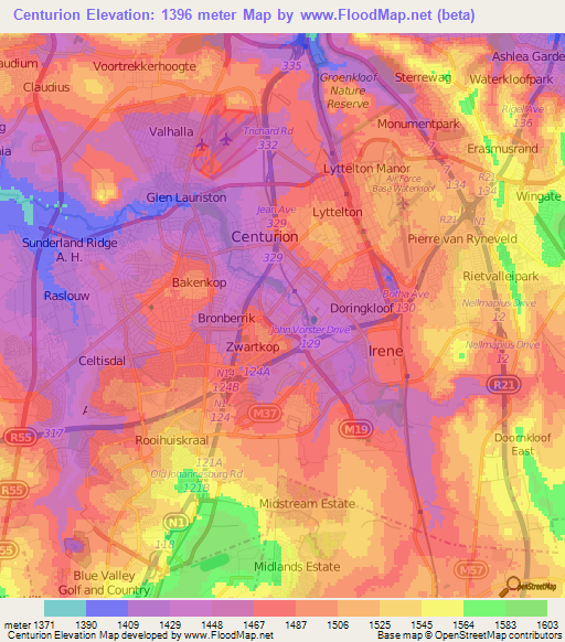 Centurion,South Africa Elevation Map