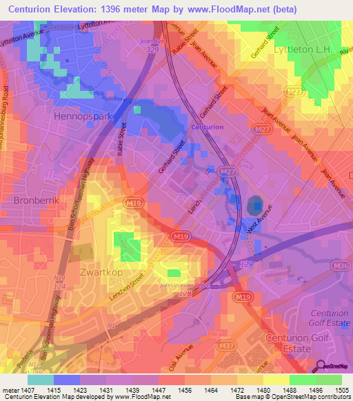 Centurion,South Africa Elevation Map