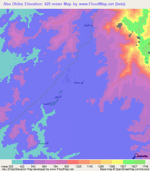 Abu Dhiba,Saudi Arabia Elevation Map