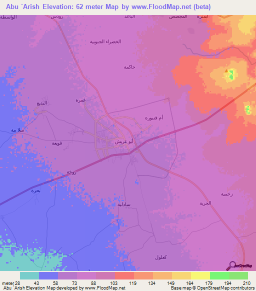 Abu `Arish,Saudi Arabia Elevation Map