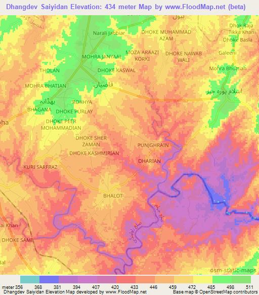 Dhangdev Saiyidan,Pakistan Elevation Map