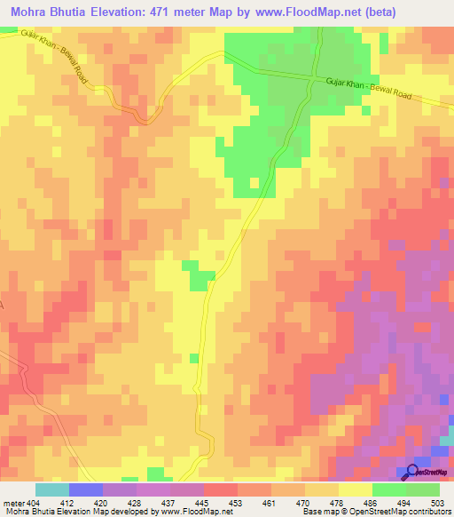 Mohra Bhutia,Pakistan Elevation Map