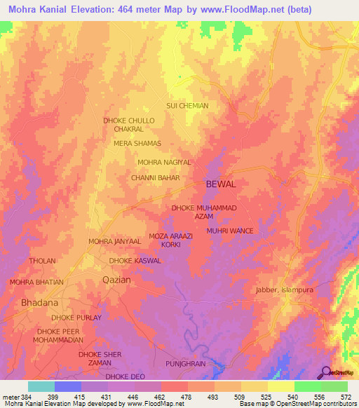 Mohra Kanial,Pakistan Elevation Map