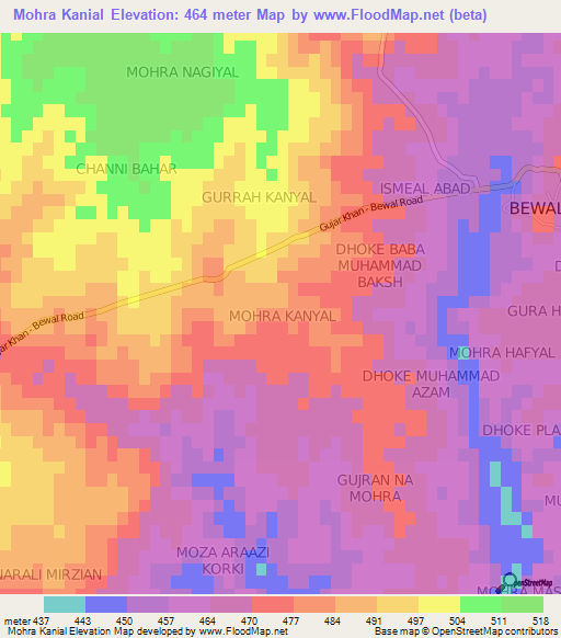 Mohra Kanial,Pakistan Elevation Map