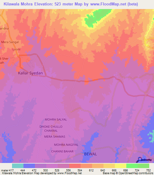 Kilawala Mohra,Pakistan Elevation Map