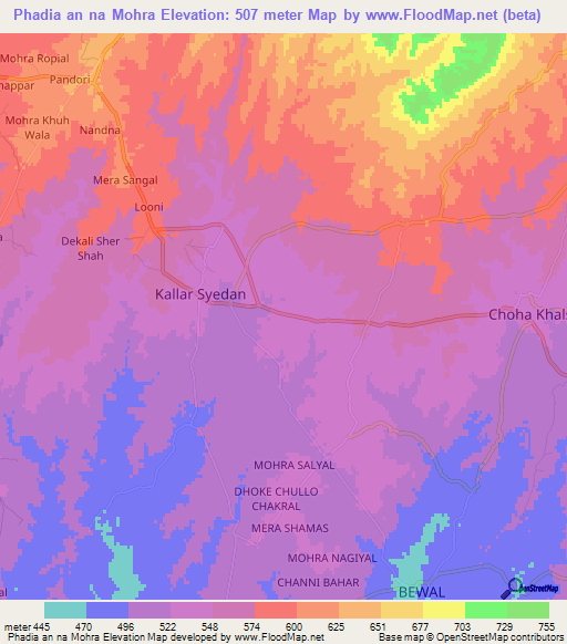 Phadia an na Mohra,Pakistan Elevation Map