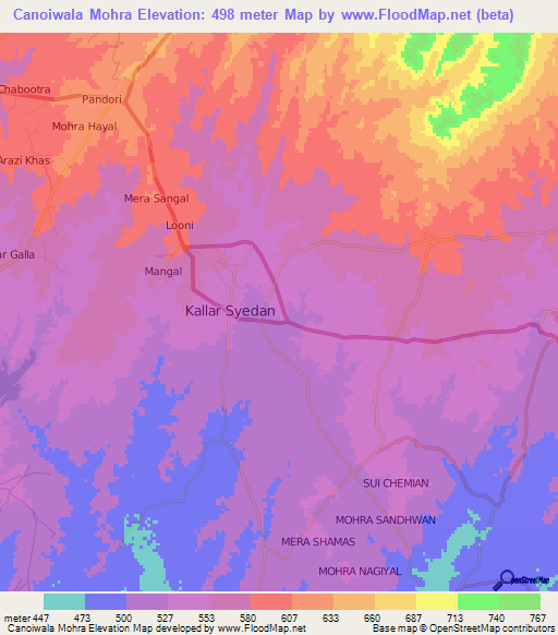 Canoiwala Mohra,Pakistan Elevation Map