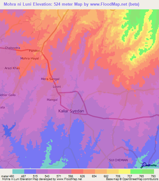 Mohra ni Luni,Pakistan Elevation Map