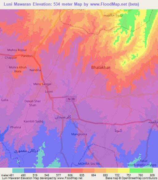 Luni Mawaran,Pakistan Elevation Map