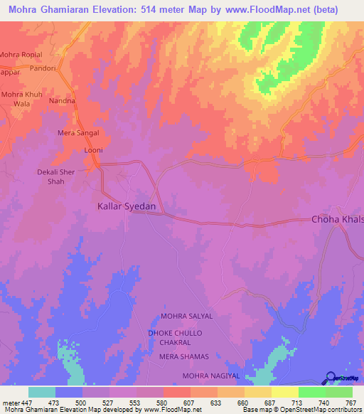 Mohra Ghamiaran,Pakistan Elevation Map