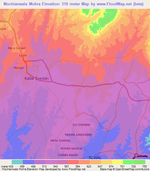 Mochianwala Mohra,Pakistan Elevation Map