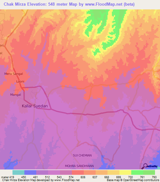 Chak Mirza,Pakistan Elevation Map