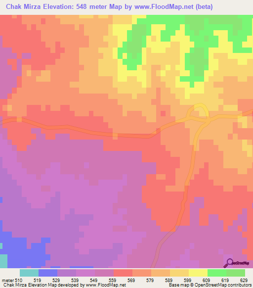 Chak Mirza,Pakistan Elevation Map