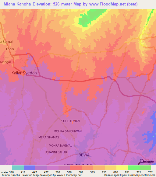 Miana Kanoha,Pakistan Elevation Map