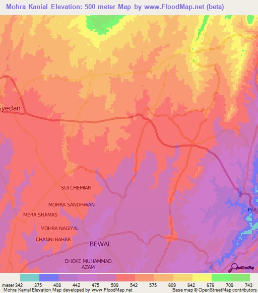 Mohra Kanial,Pakistan Elevation Map