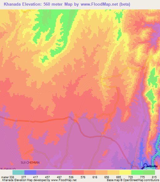 Khanada,Pakistan Elevation Map